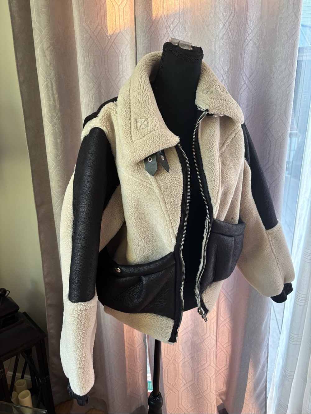 Blank NYC Cream & Black Teddy Aviator Jacket - Picture 4 of 12
